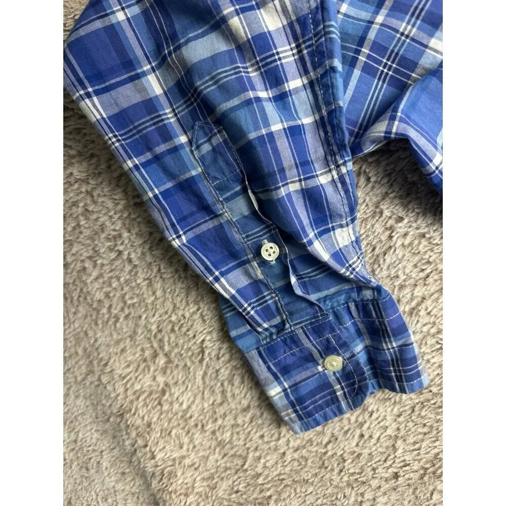 Ralph Lauren Performance Plaid Button-Down Shirt - Blue Kid's Size L 14-16